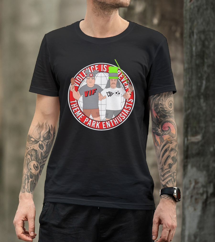 Violence Is Forever Theme Park Enthusiasts VIF Iconic Characters With Lightsaber And Turkey Leg T-Shirt