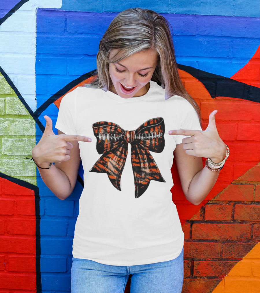 Cincinnati Football Bow Tiger Print Bowtie T-Shirt
