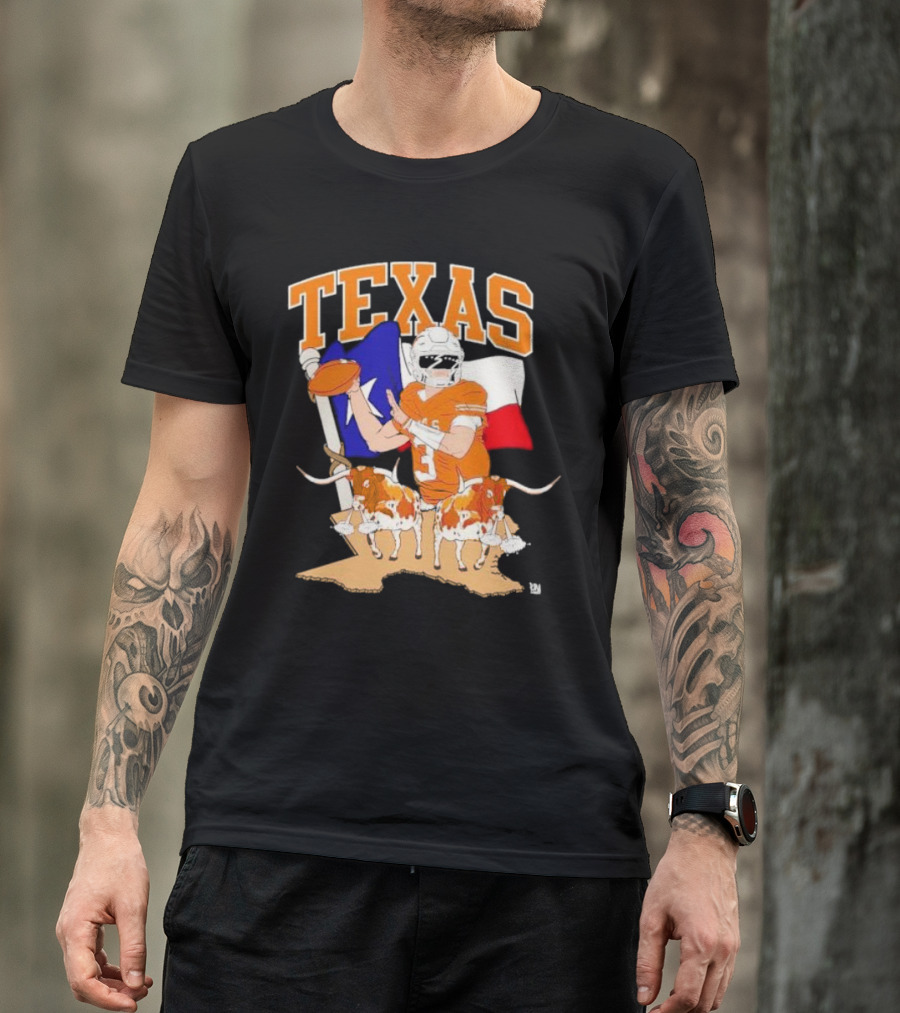 Texas Longhorns Football With Lone Star Flag And Player T-Shirt