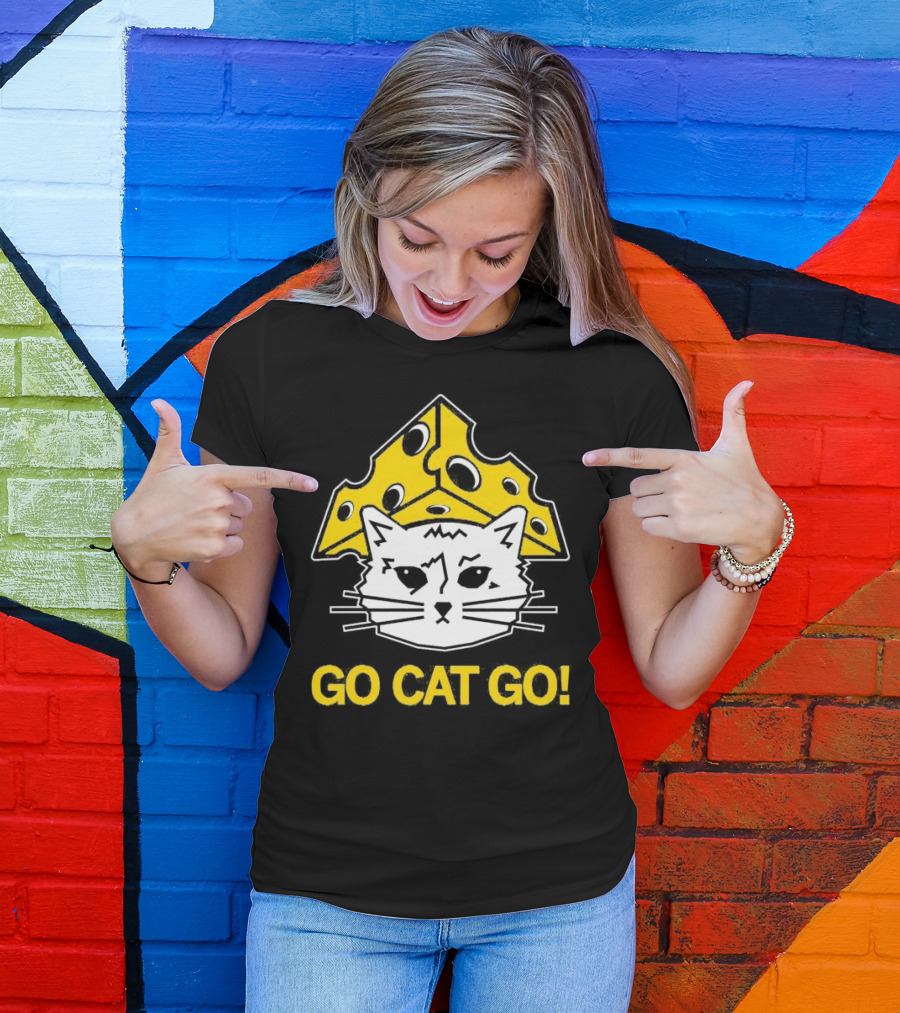 Go Cat Go Cheesehead Cat With Cheese Hat T-Shirt