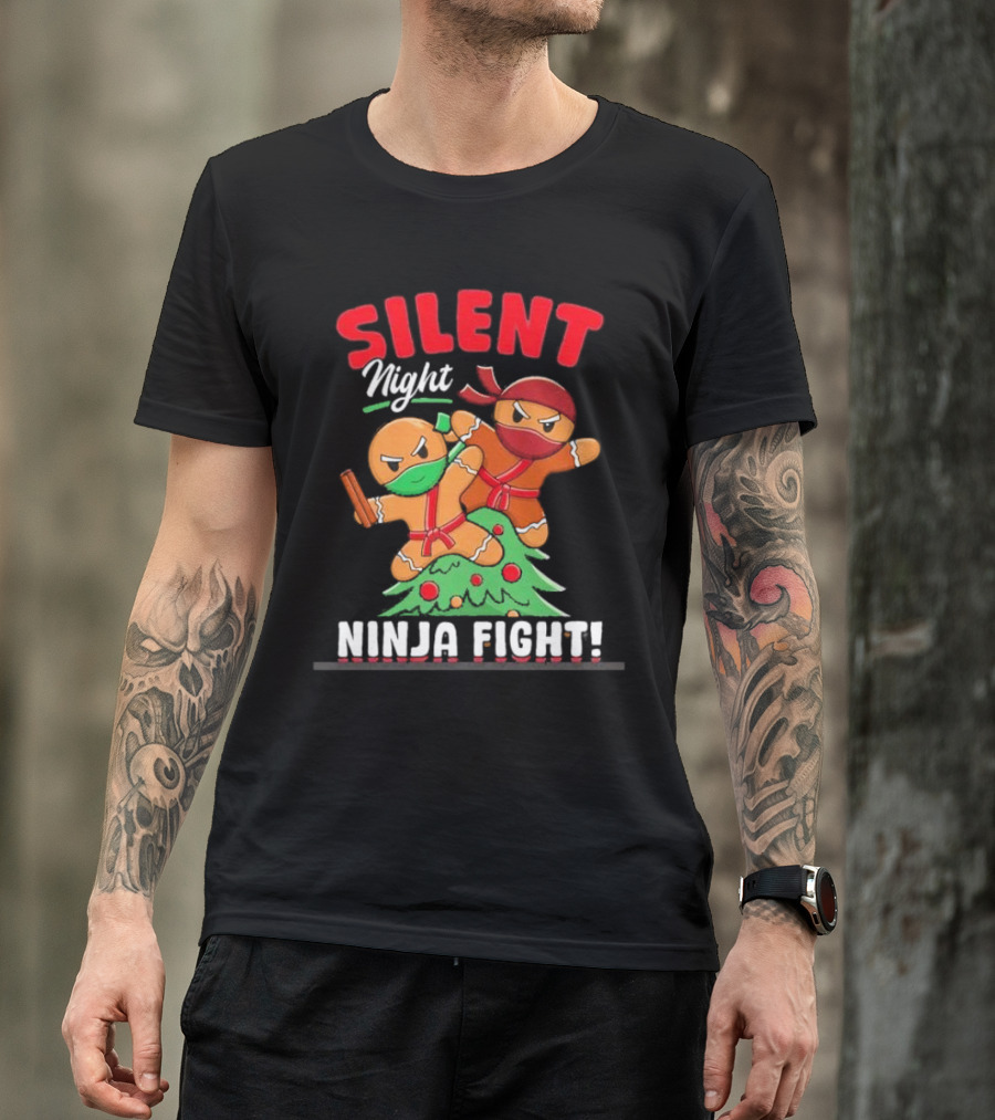 Silent Night Ninja Fight Gingerbread Christmas T-Shirt