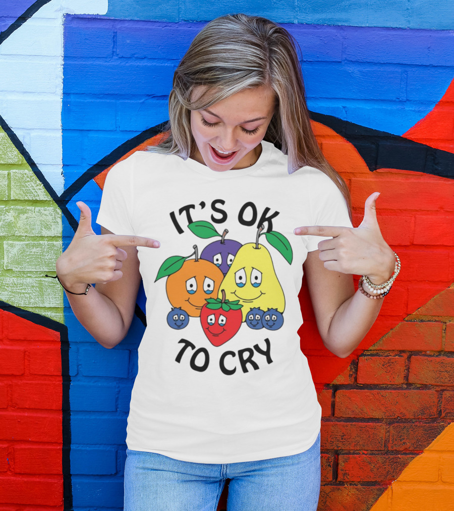 Chnge Fruits It's Ok To Cry With Smiling Cartoon Fruit Faces T-Shirt