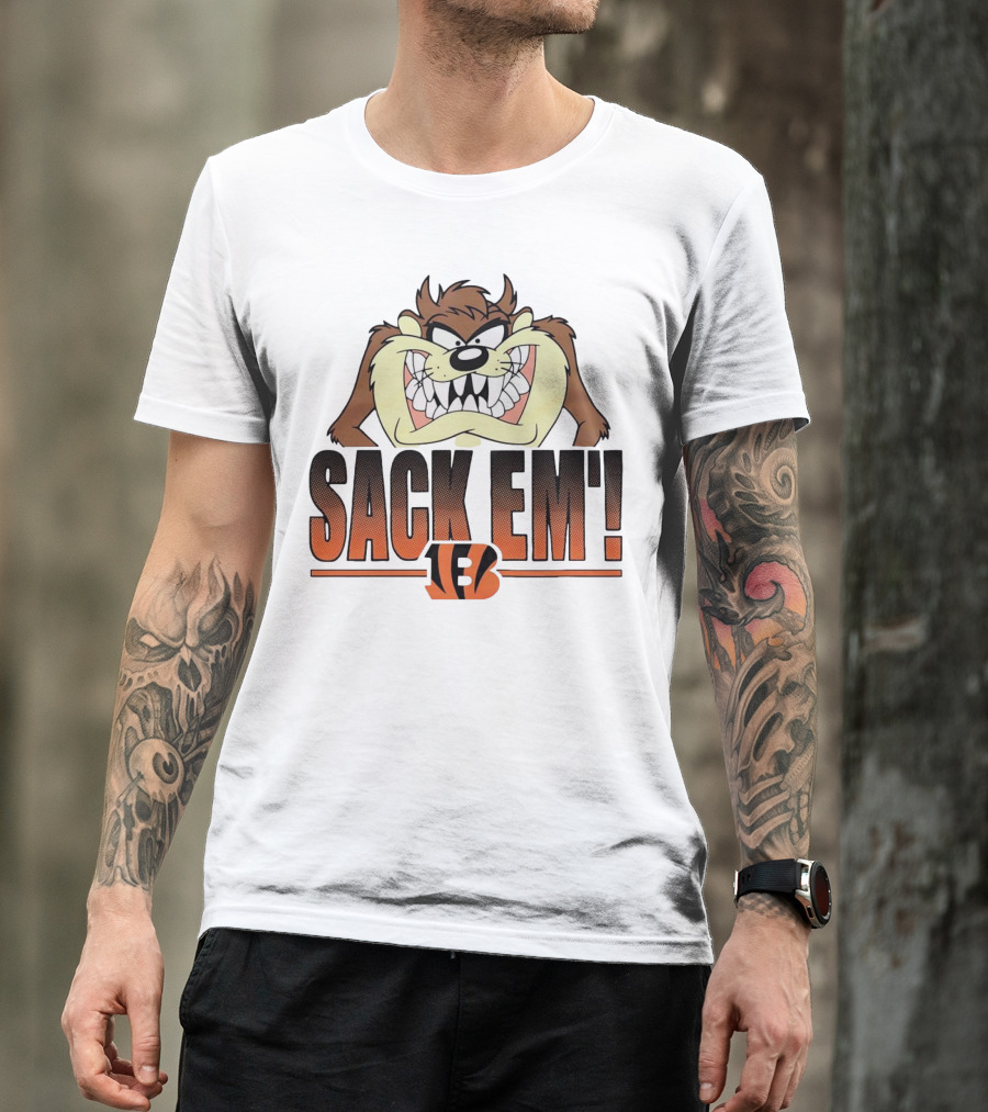 Looney Tunes Taz Sack Em Cincinnati Bengals NFL TFB T-Shirt