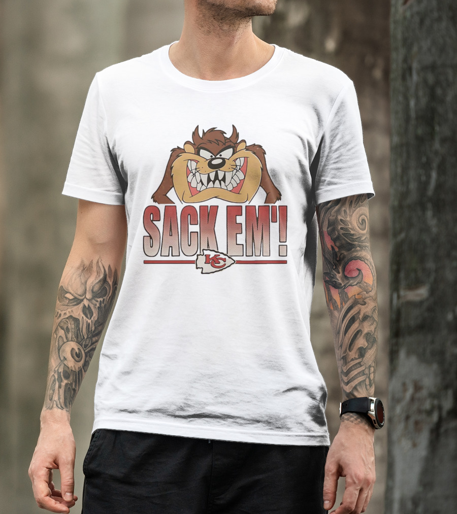 Looney Tunes Taz Kansas City Chiefs Sack 'Em KC T-Shirt