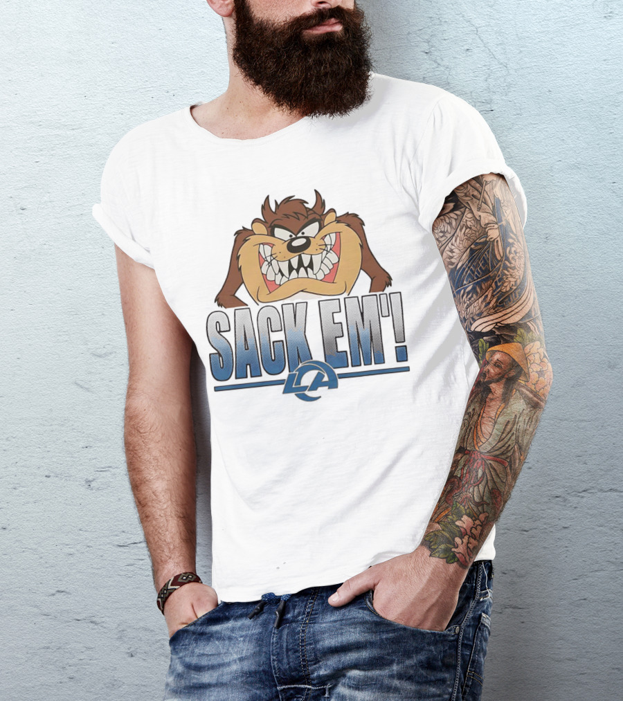 Looney Tunes Taz Sack Em LA Los Angeles Rams T-Shirt