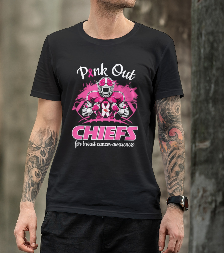 Pink Out Chiefs For Breast Cancer Awareness Football Graphics T-Shirt