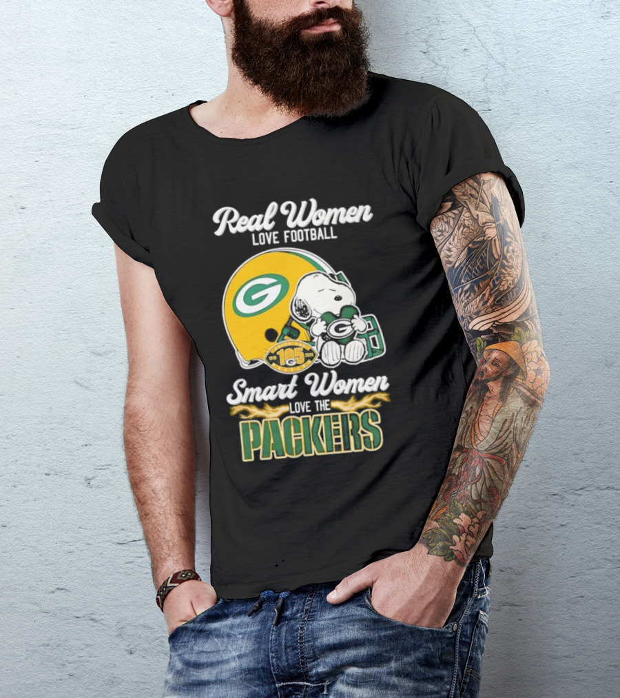 Snoopy Real Women Love Football Smart Women Love The Packers Green Bay Helmet T-Shirt