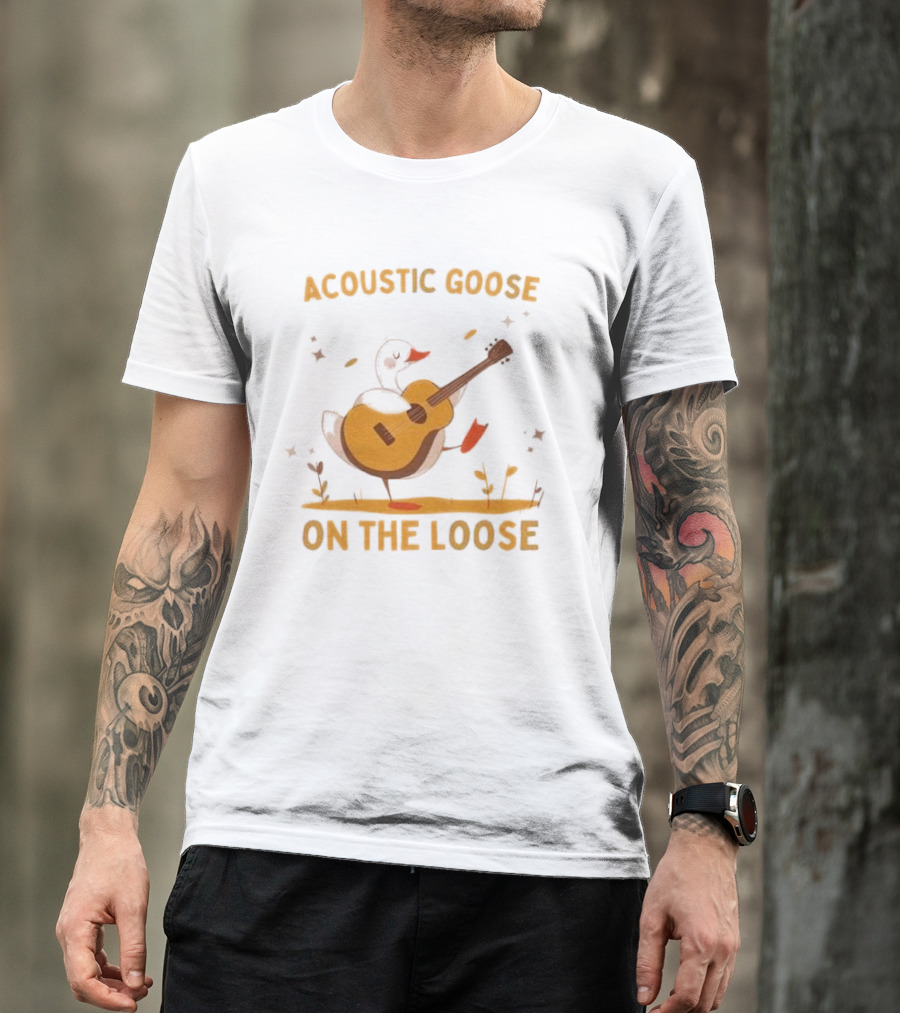 Acoustic Goose On The Loose Silly Meme Goose Playing Guitar T-Shirt