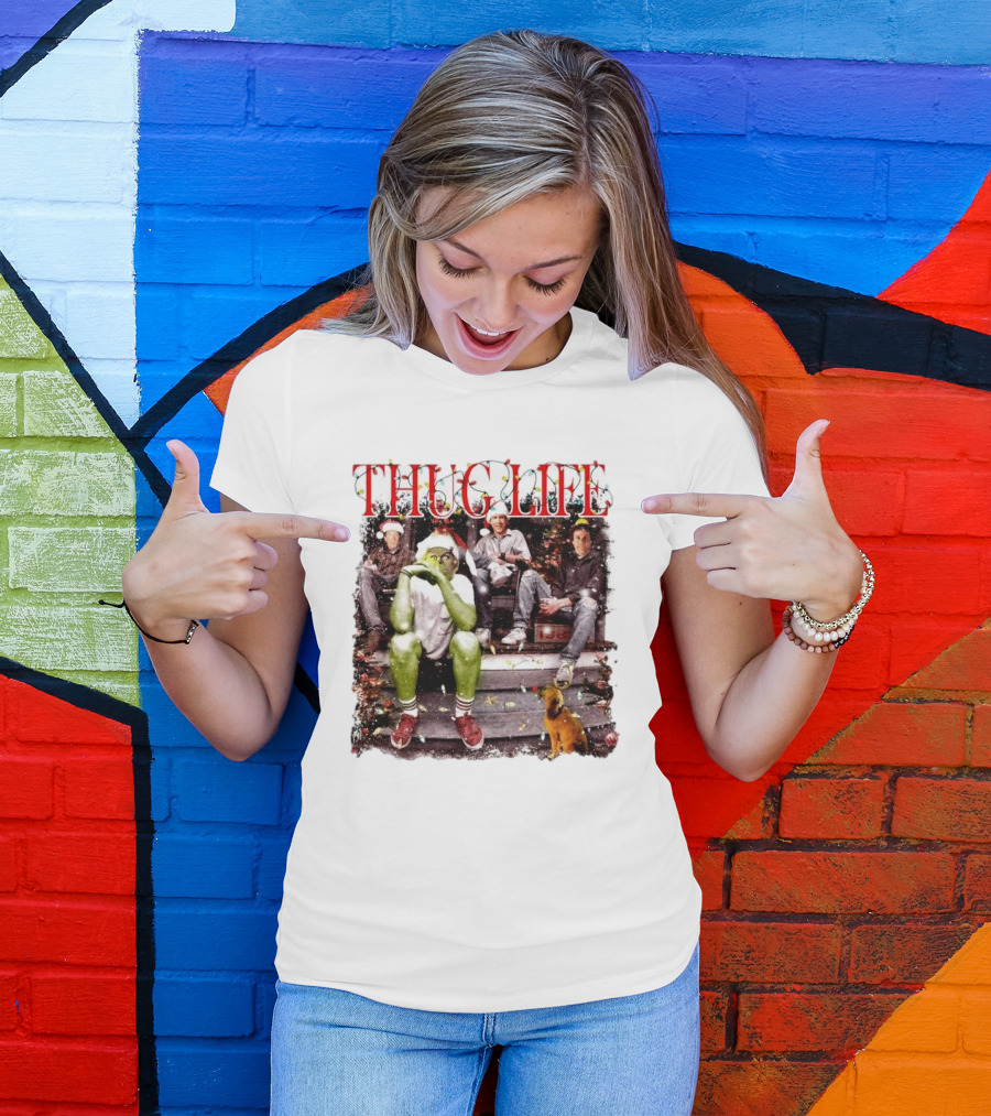Thug Life Grinch Friends Christmas Dog Scene T-Shirt