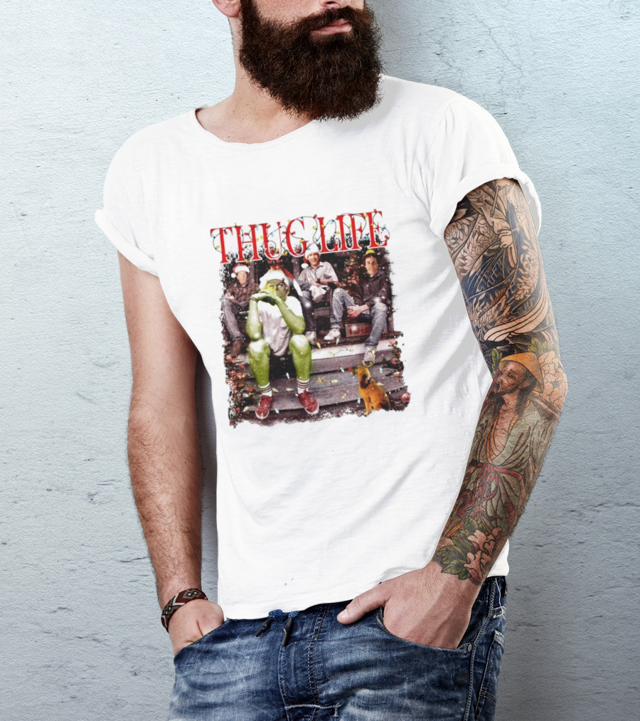 Thug Life Grinch Friends Christmas Dog Scene T-Shirt