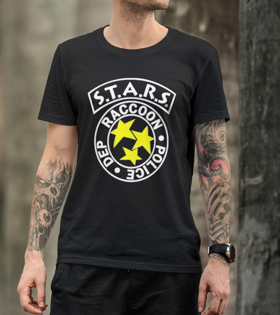 S.T.A.R.S. Raccoon Police Department Logo With Yellow Stars T-Shirt