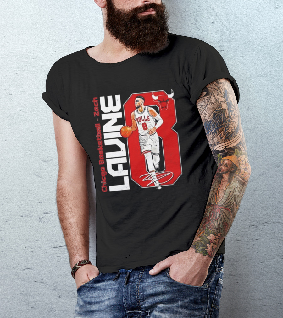 Zach Lavine Chicago Basketball Bulls Number 8 Signature T-Shirt
