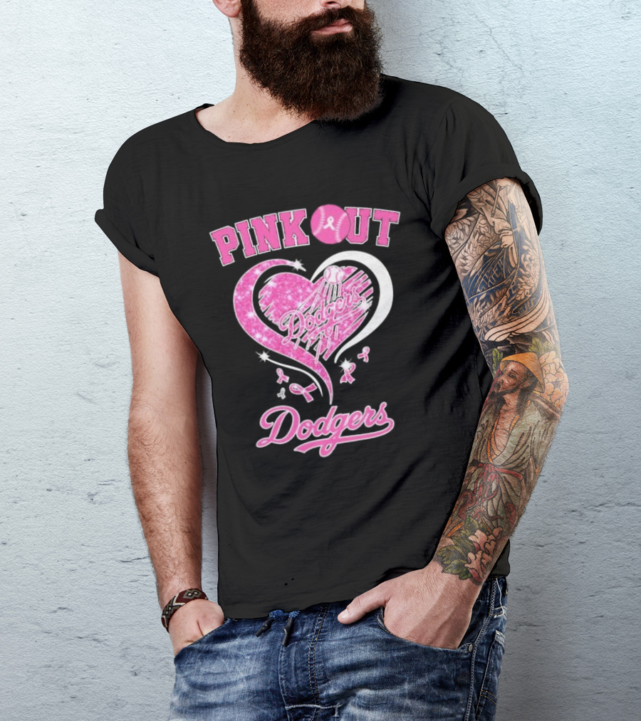 Pink Out Dodgers Heart Breast Cancer Los Angeles T-Shirt