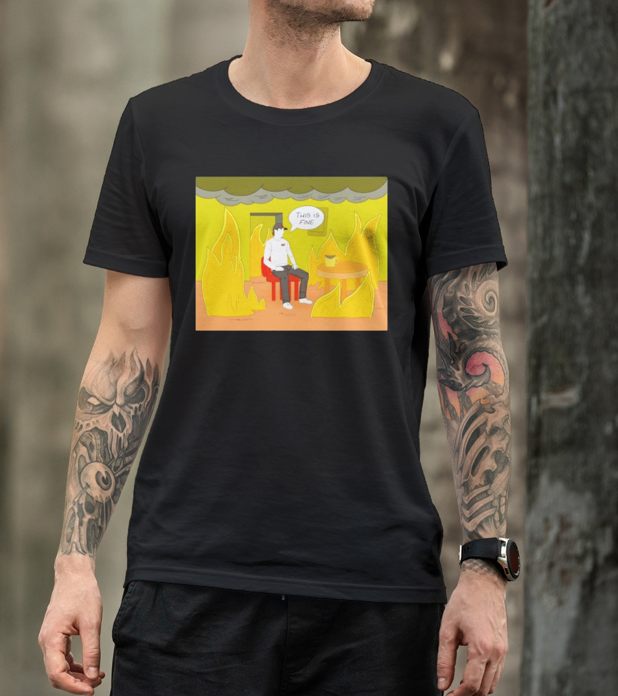 San Francisco 49ers This Is Fine Cartoon Fire Background T-Shirt