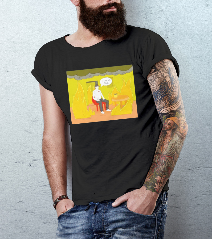 San Francisco 49ers This Is Fine Cartoon Fire Background T-Shirt
