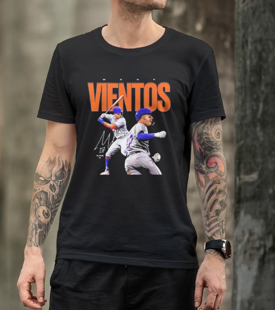 Mark Vientos New York Mets MLB 27 Signature Baseball Action T-Shirt