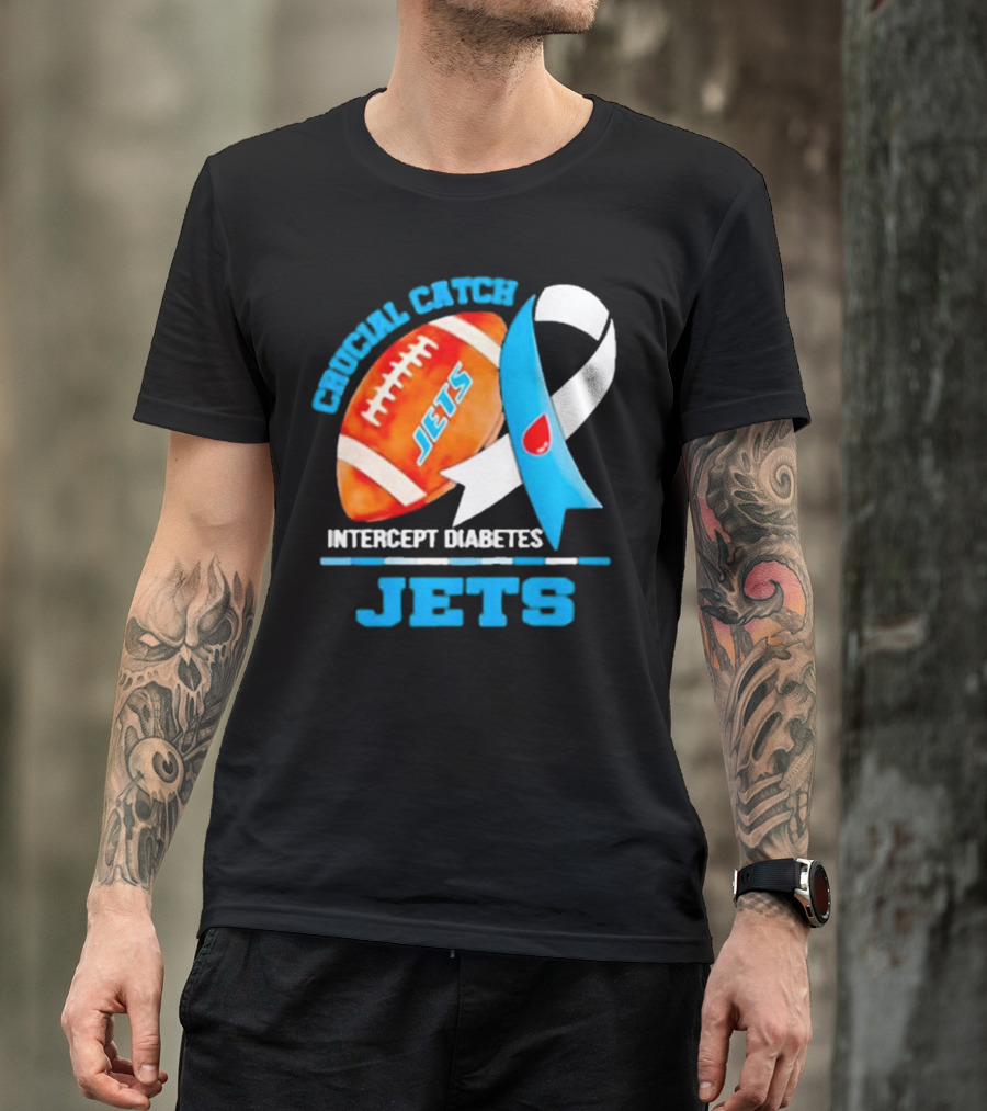 Jets Crucial Catch Football Intercept Diabetes Awareness T-Shirt
