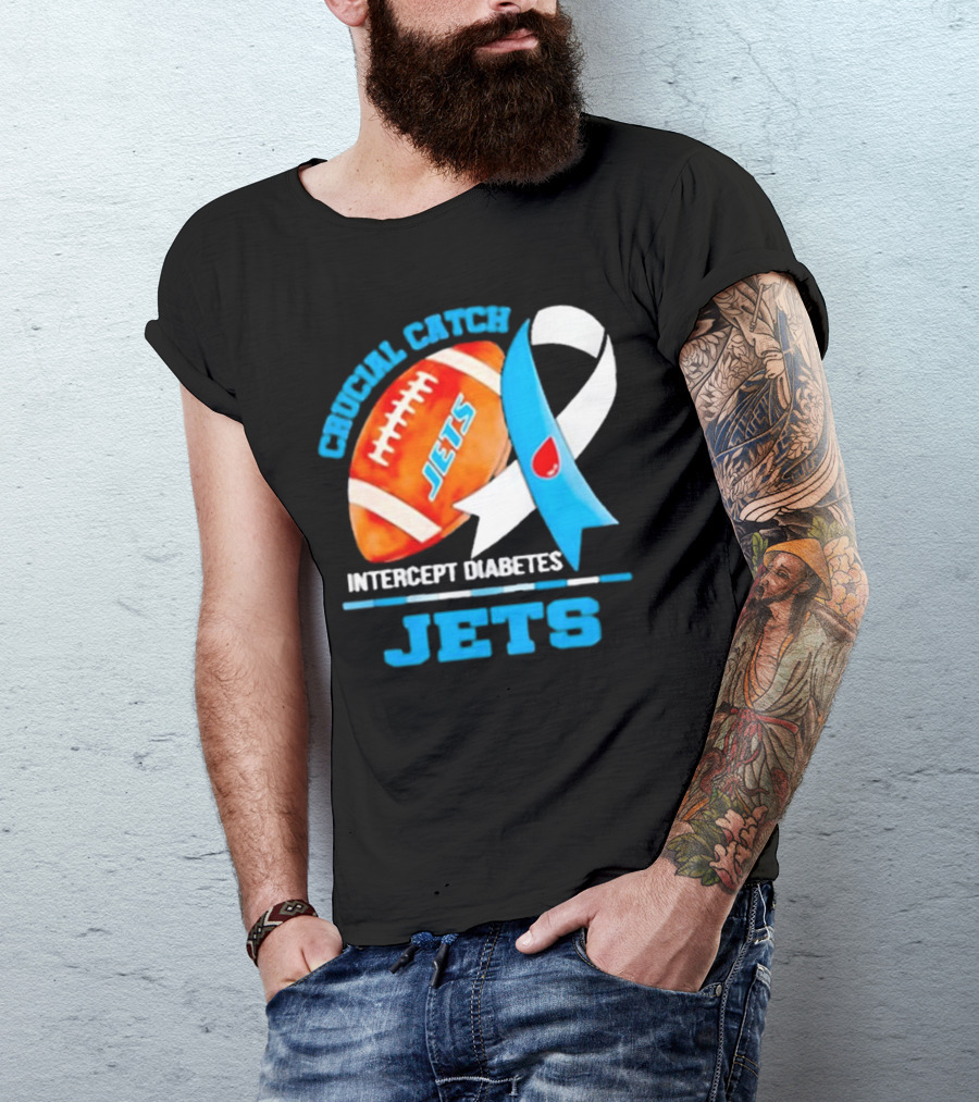 Jets Crucial Catch Football Intercept Diabetes Awareness T-Shirt