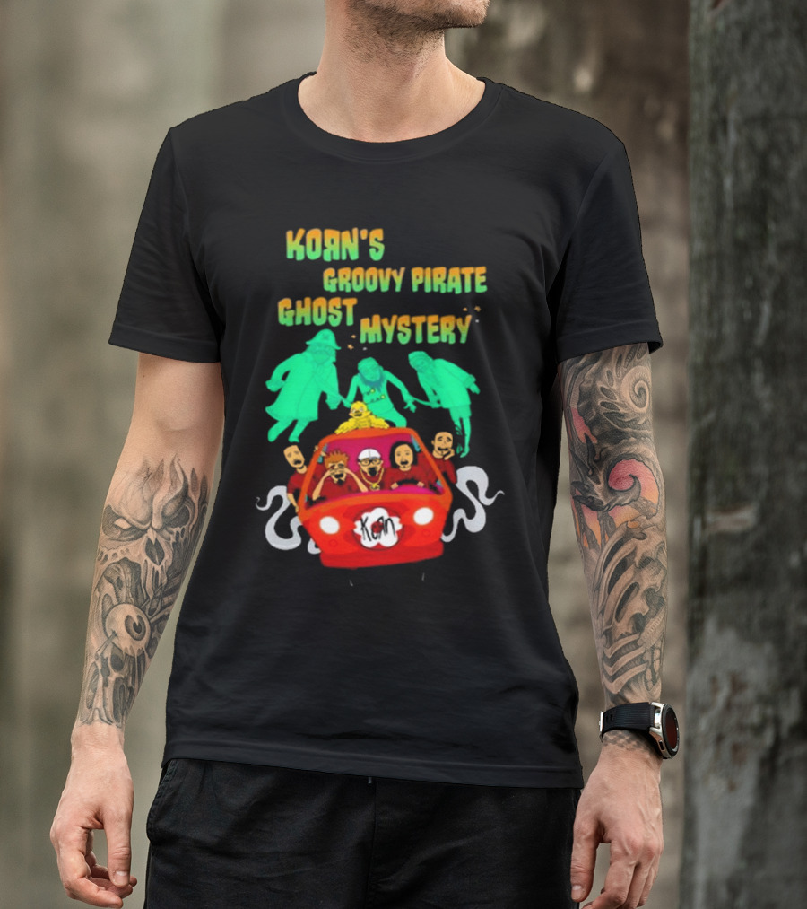 Korn Groovy Pirate Ghost Mystery Band In Red Van With Creepy Specters T-Shirt