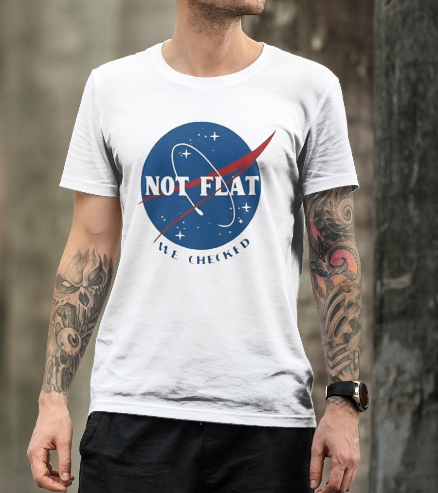 Not Flat We Checked Space Exploration Emblem T-Shirt