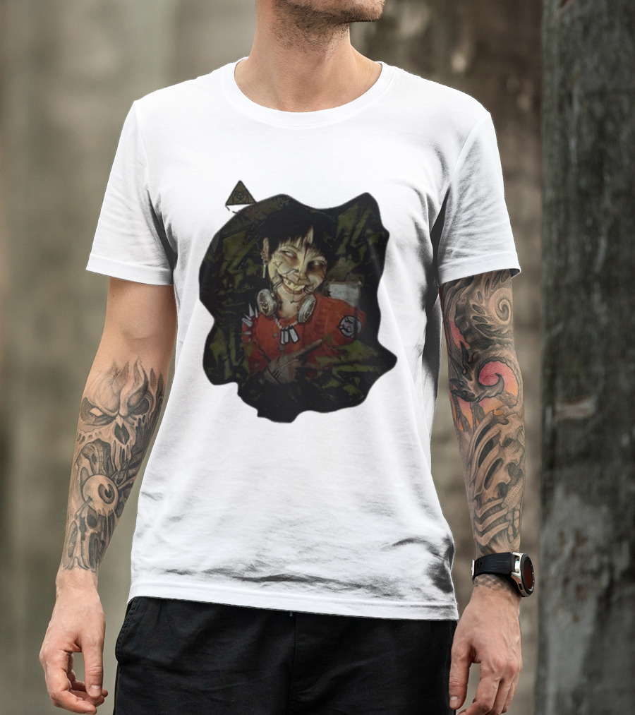 MG Ultra Kid Smiling Masked Figure With Red Outfit And Gas Mask Elements T-Shirt