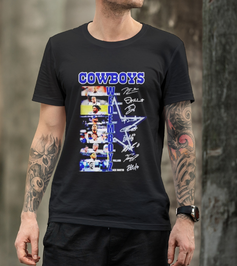 COWBOYS WE DEM BOYZ Dak Prescott DeMarcus Lawrence Trevon Diggs Brett Maher Tony Pollard CeeDee Lamb Zack Martin Dallas Players Signatures T-Shirt