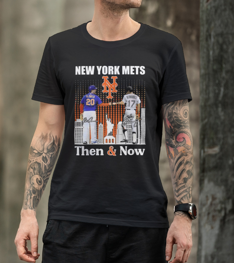 New York Mets Then And Now Pete Alonso Keith Hernandez Signatures T-Shirt