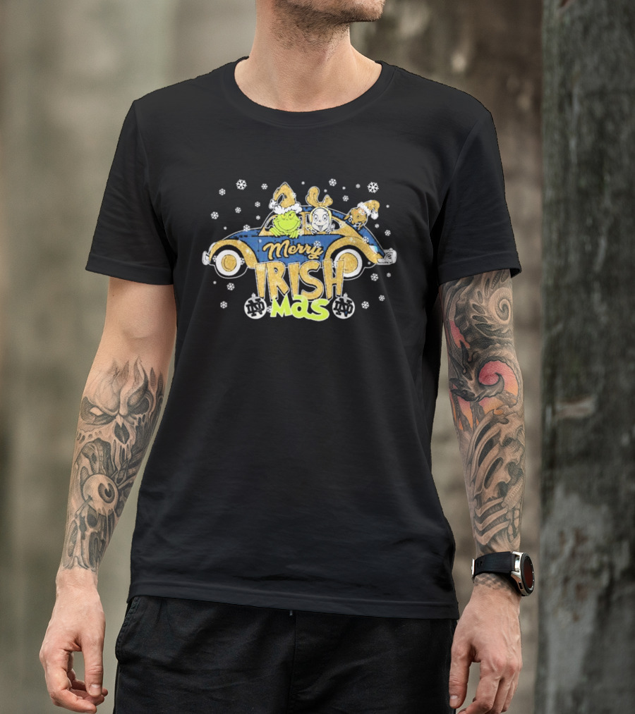 Merry Irish Mas Grinch Reindeer Car Notre Dame Christmas T-Shirt