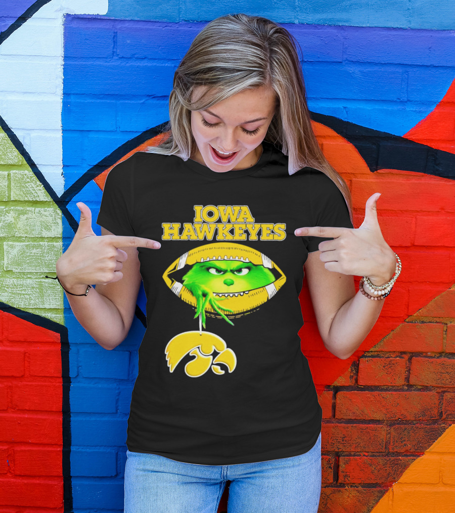 Iowa Hawkeyes Grinch Football Christmas T-Shirt
