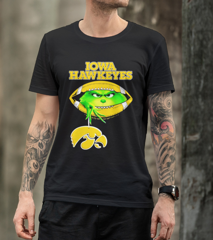 Iowa Hawkeyes Grinch Football Christmas T-Shirt