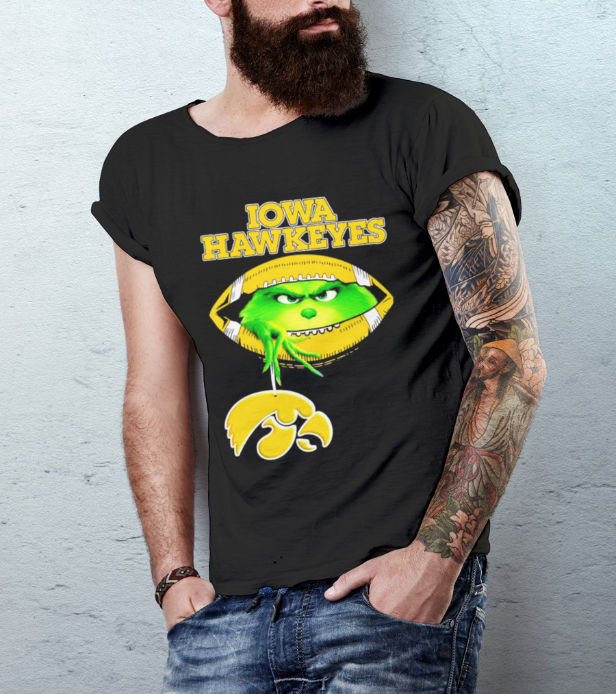 Iowa Hawkeyes Grinch Football Christmas T-Shirt