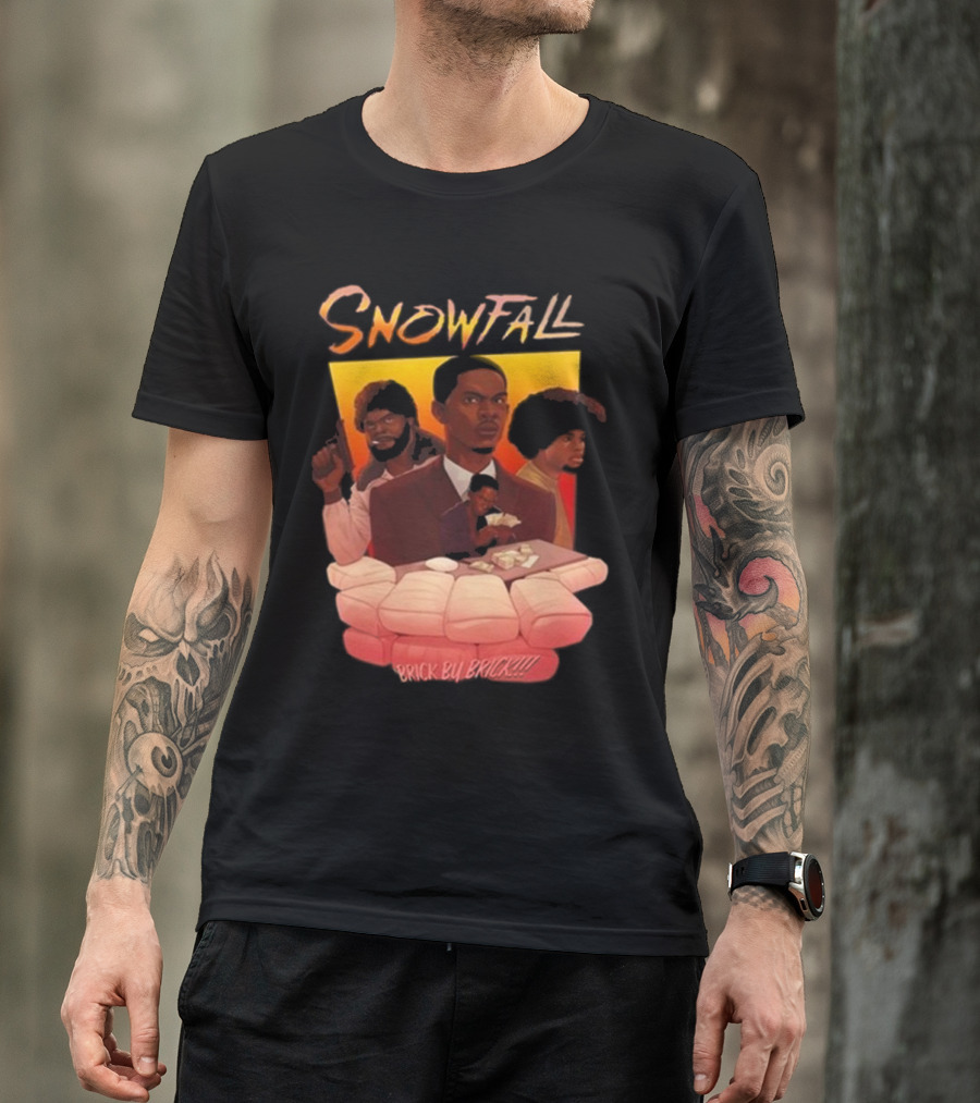 Snowfall Brick By Brick Retro Art Character Collage T-Shirt