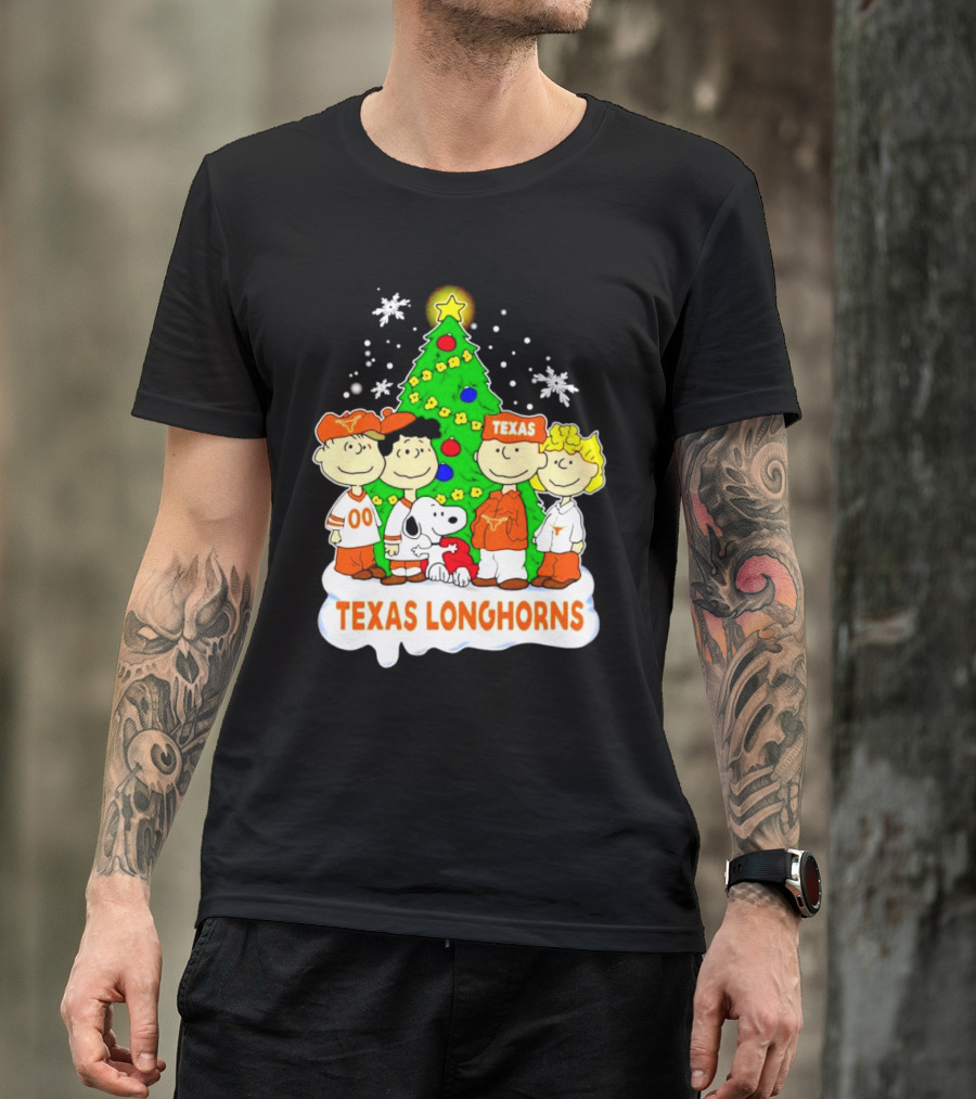 Texas Longhorns Peanuts Characters Christmas Tree T-Shirt