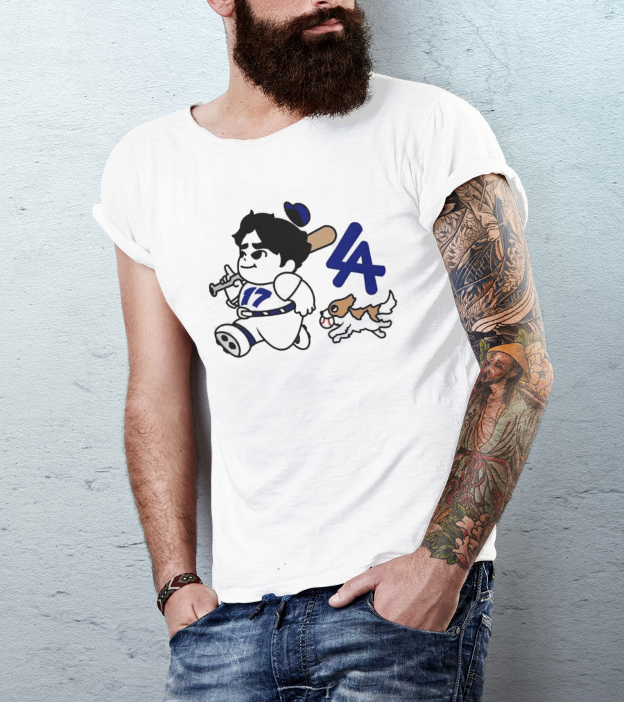 Chunkytani 10oz Fleece LA Baseball Dog And Player With Bat 17 T-Shirt