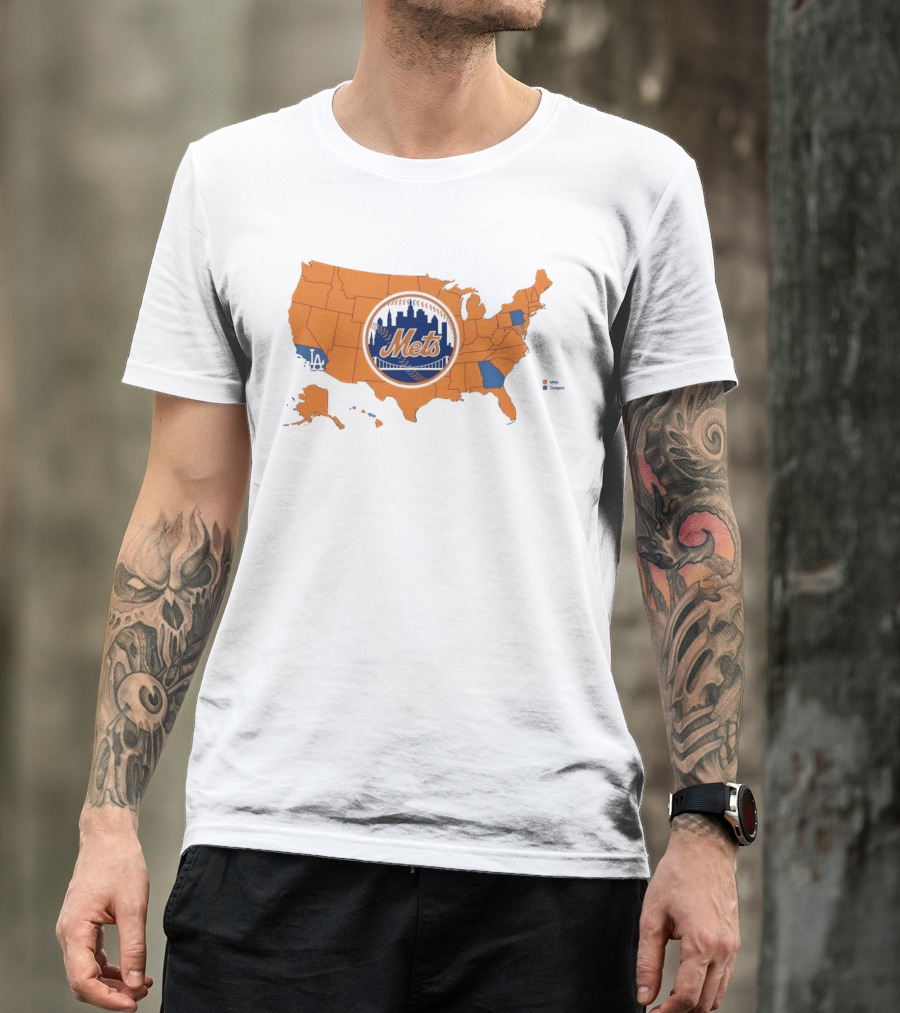 Map Of America Rooting For New York Mets In NLCS MLB With Mets And Dodgers T-Shirt