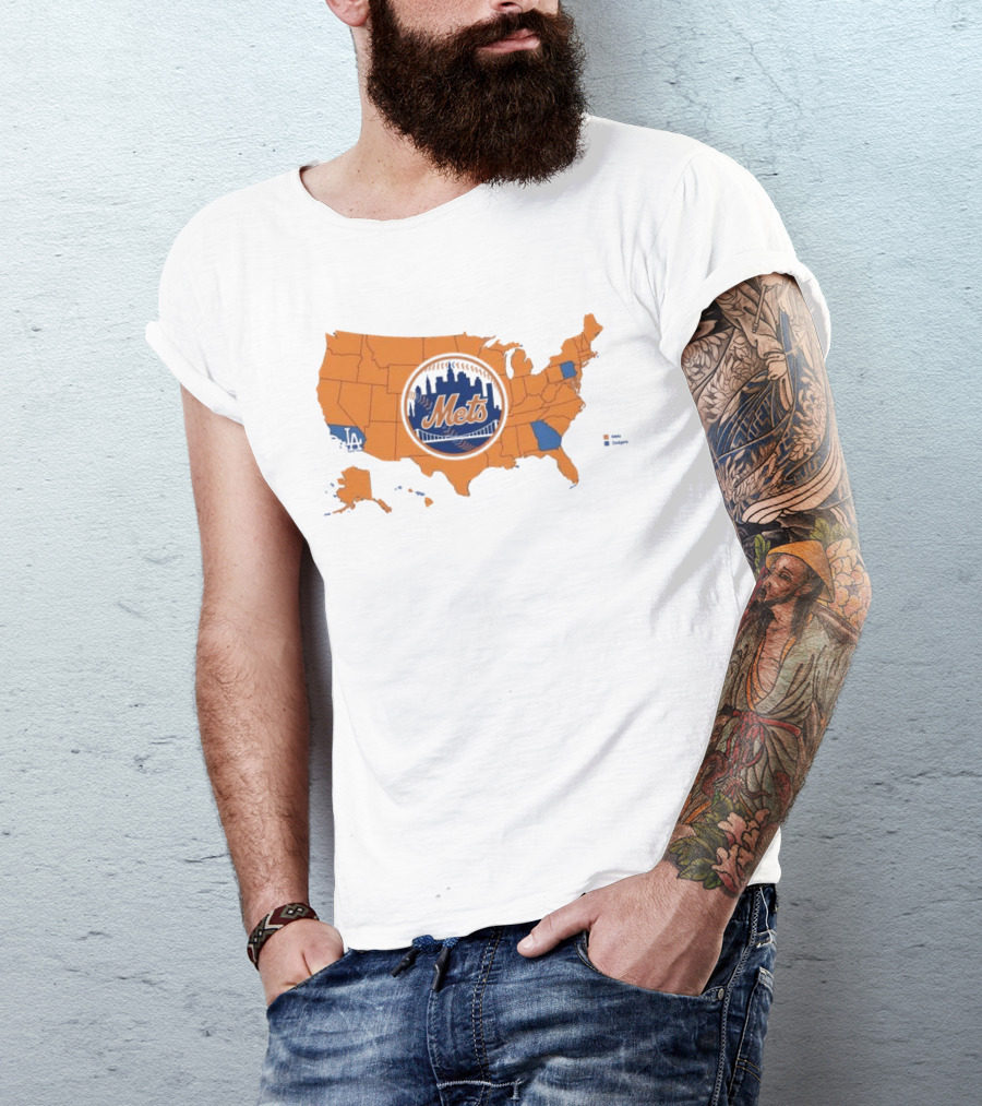Map Of America Rooting For New York Mets In NLCS MLB With Mets And Dodgers T-Shirt