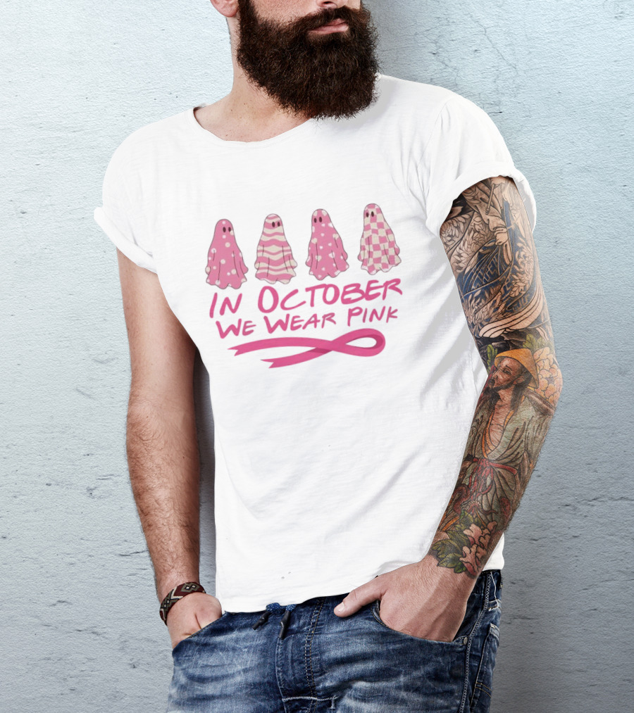 In October We Wear Pink Ghosts Breast Cancer Awareness T-Shirt