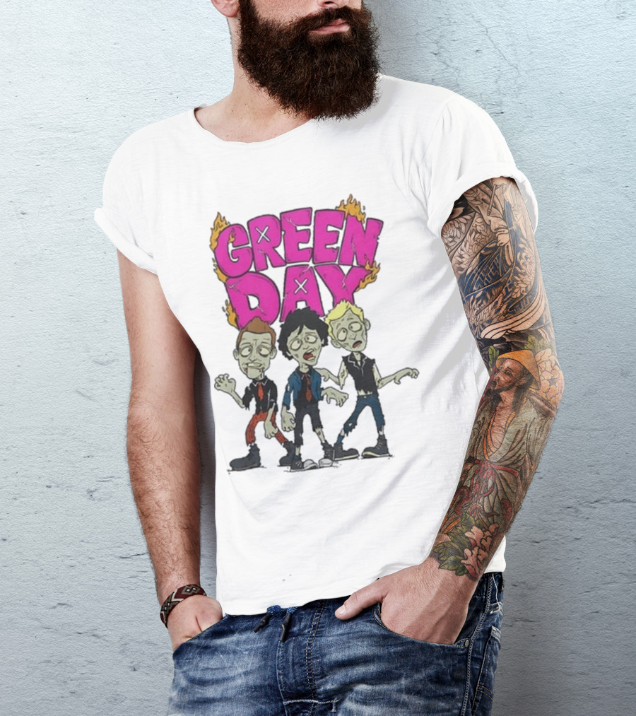 Green Day Zombie Band Cartoon Characters T-Shirt