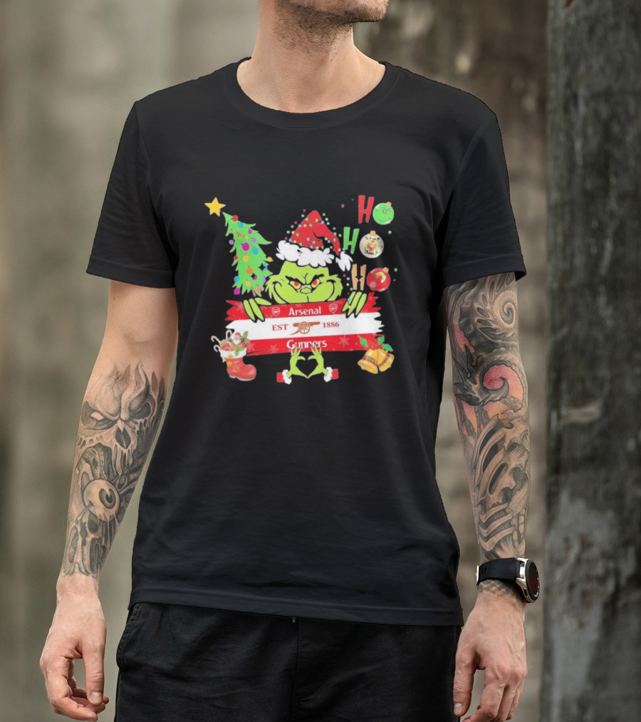 Grinch Ho Ho Ho Arsenal FC EST 1886 Gunners Christmas T-Shirt