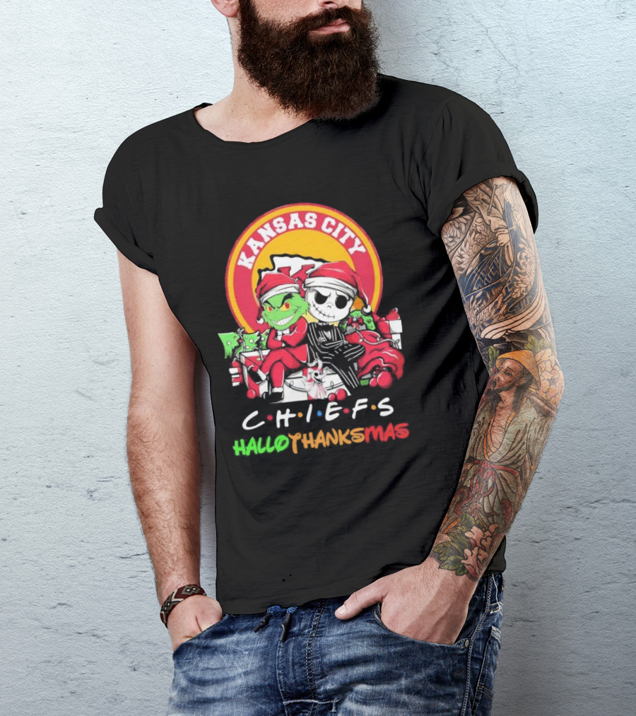 Kansas City Chiefs Grinch Jack Skellington Hallothanksmas T-Shirt