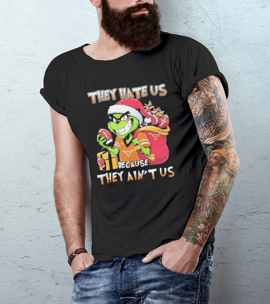 Texas Longhorns Grinch They Hate Us Because They Ain't Us Christmas Football Santa Hat Gift Bag T-Shirt
