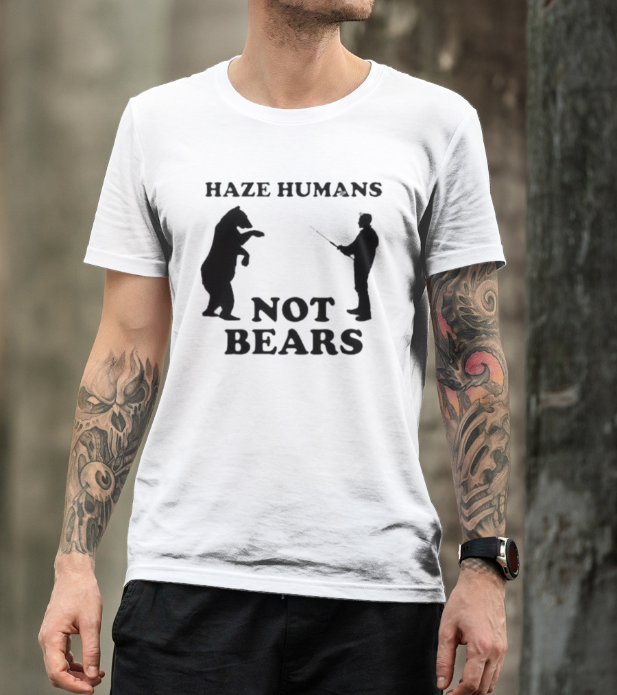 Haze Humans Not Bears Silhouette Of Person And Bear Confrontation T-Shirt