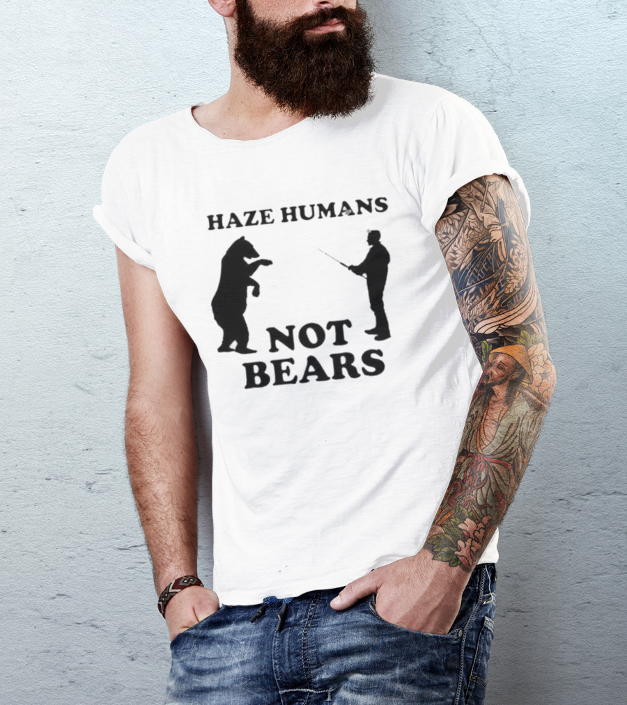 Haze Humans Not Bears Silhouette Of Person And Bear Confrontation T-Shirt