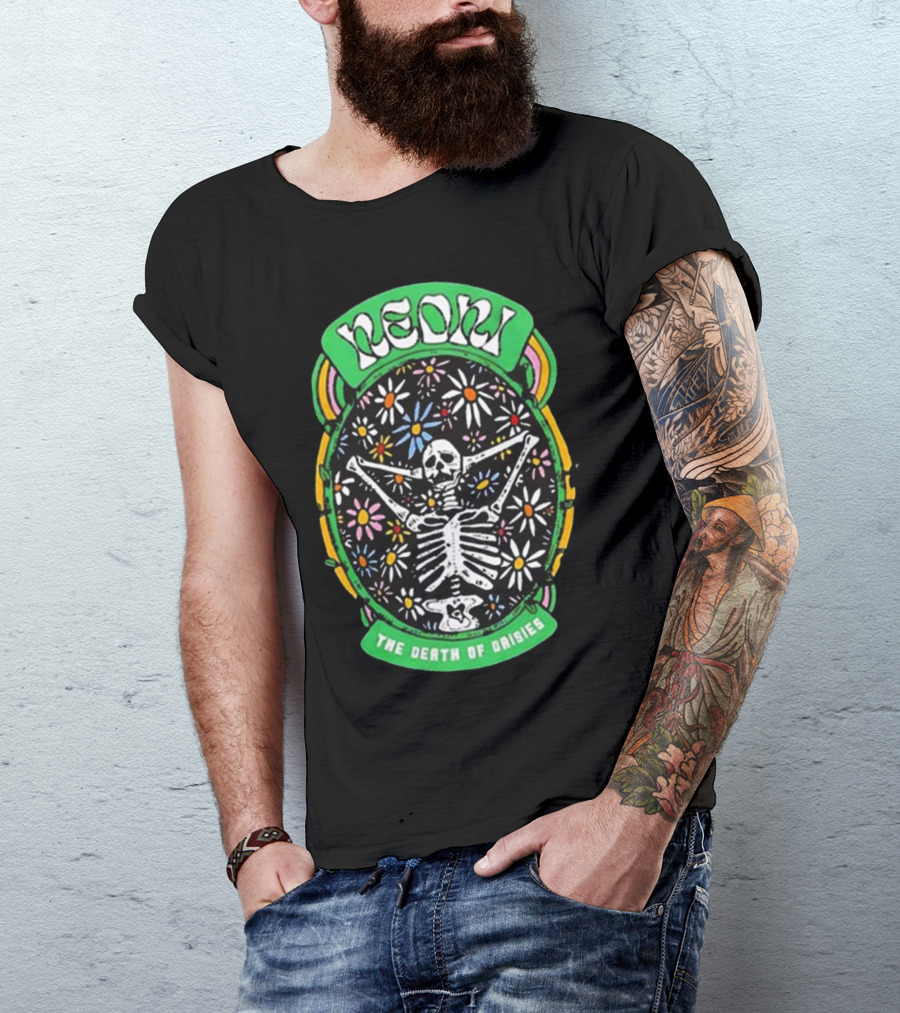 NEON Skeleton With Daisies The Death Of Daisies T-Shirt