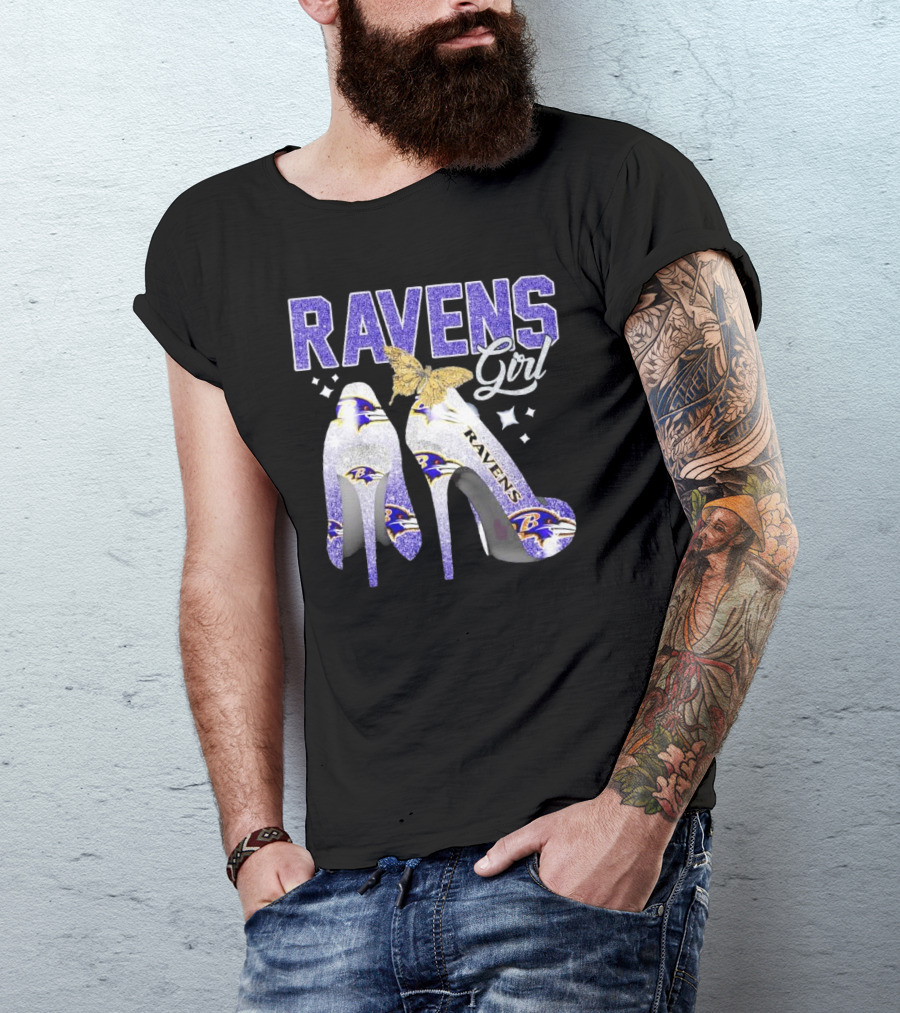 Ravens Girl High Heels Baltimore Ravens Butterfly Stars T-Shirt