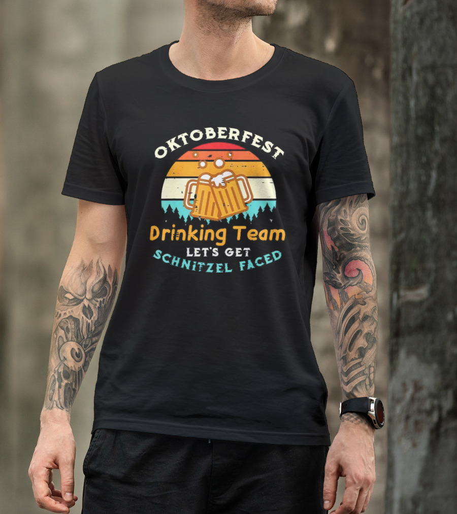 Oktoberfest Drinking Team Let's Get Schnitzel Faced Retro Beer Mugs T-Shirt
