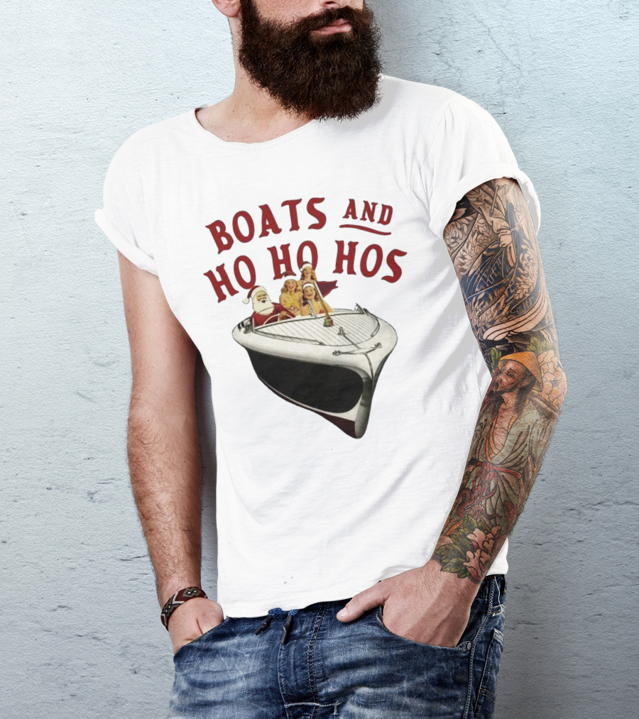 Boats And Ho Ho Hos Christmas With Santa On Boat T-Shirt