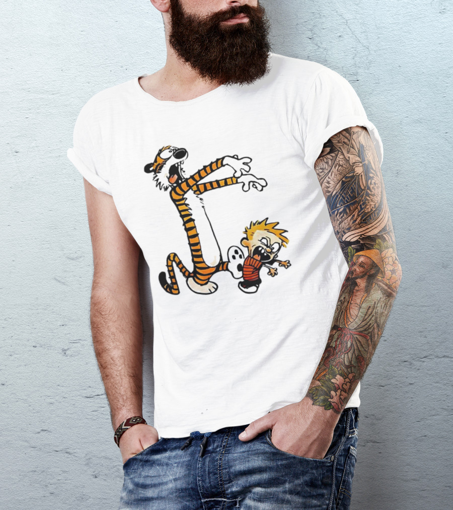 Calvin And Hobbes Playing Zombies Comic Characters Fun T-Shirt