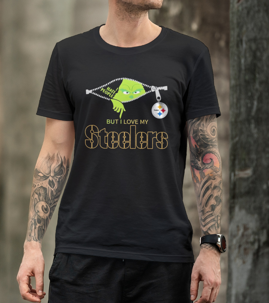 I Hate People But I Love My Pittsburgh Steelers Christmas Grinch Zip Steel Curtain T-Shirt