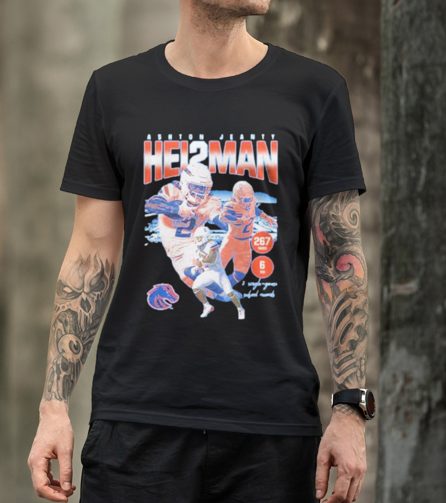 ASHTON JEANTY HEI2MAN 267 Yards 6 Touchdowns Boise State Broncos Player Collage T-Shirt